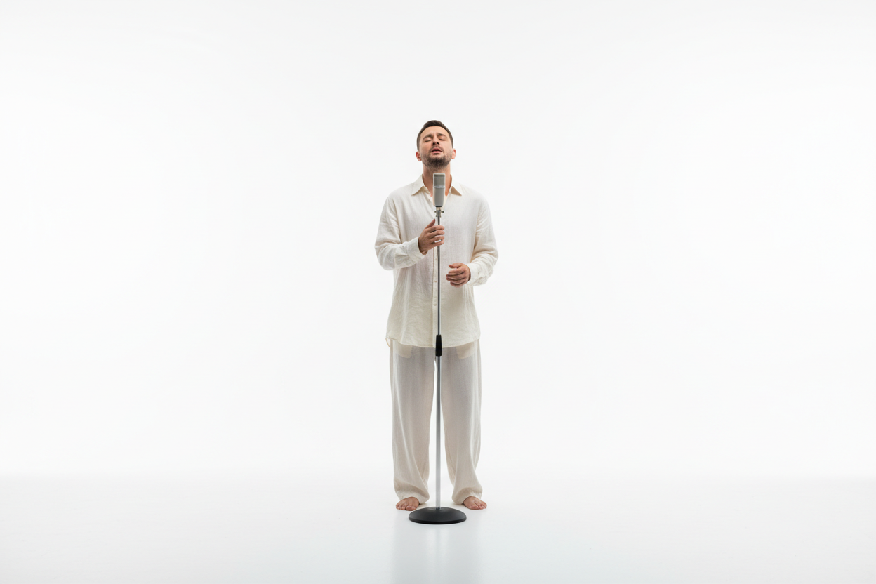 mak eit all white wiht 1 guy with a mic singing